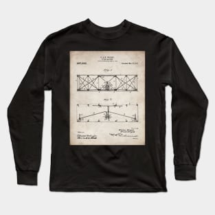 Wright Brothers Plane Patent - Aviation Art - Antique Long Sleeve T-Shirt